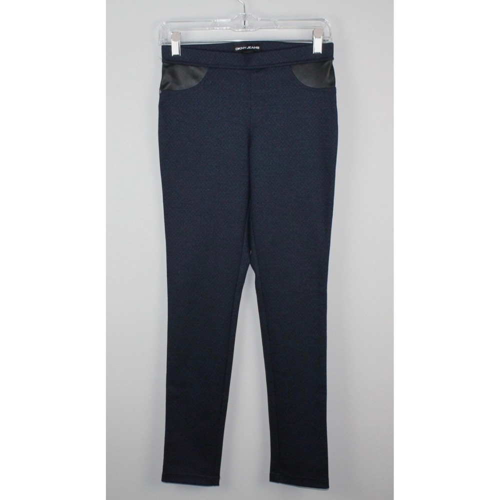 DKNY JEANS Women's Navy Blue Print Pull on‎ Skinny Leg Pants Stretch Mid Medium